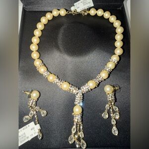 Heidi Daus Pearl and Crystal Necklace and Earring Set.